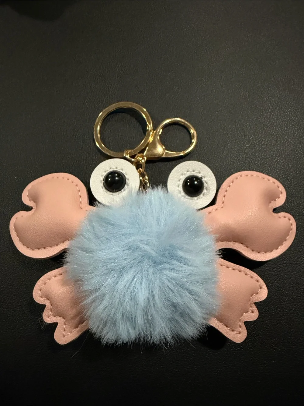 Kids Pink & Light Blue Crab Pom-Pom Keychain